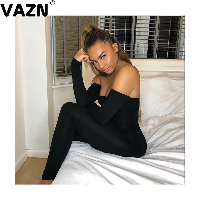 VAZN QJ907 модный клубный рожок высокого класса, сексуальный, однотонный, для зрелых, модный, длинный рукав, высокая талия, женские длинные брючные комбинезоны