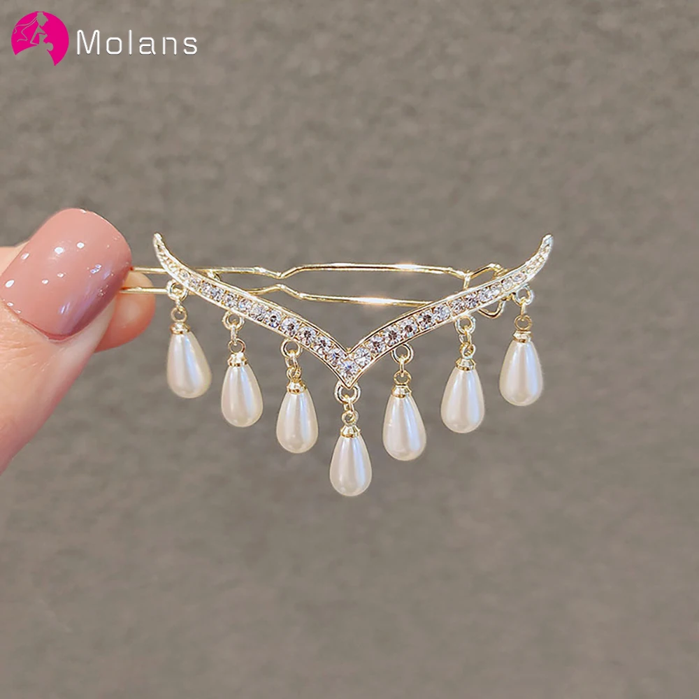 

Molans New Rhinestone Hair Clip Bridal Wedding Headdress Pearl Hairpins Women Girls Hair Accessories Bridesmaid Wedding Jewelry