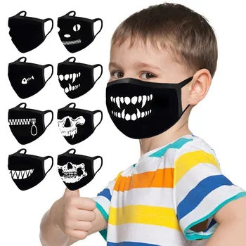 

8PC Kids Children's 3D Mask Outdoor Cotton Fabric Expression Mask Printed Face Mask Dustproof Washable Mouth Cover Mascarillas