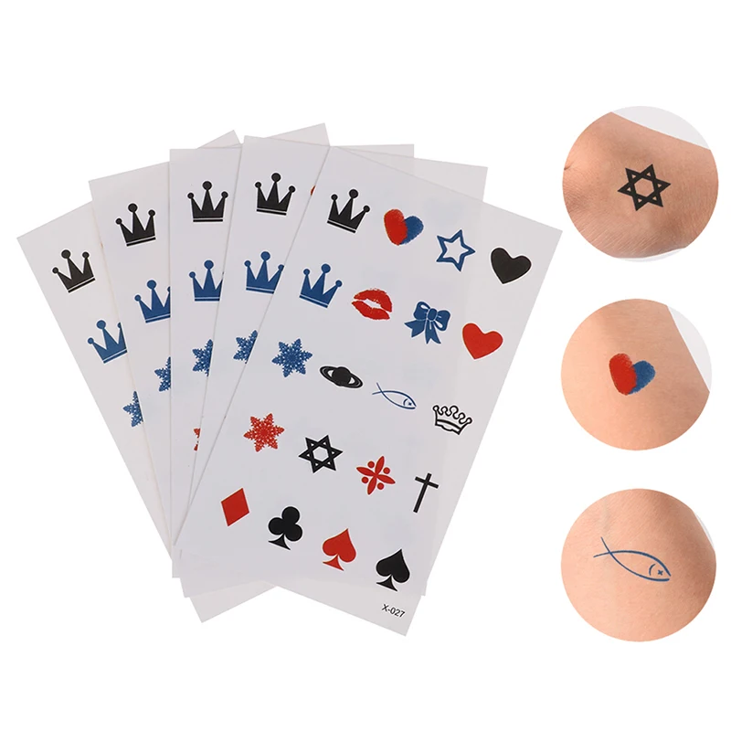 NEW 5pcs Cute Fish Crown Heart Waterproof Temporary Tattoo Sticker Body Art Makeup