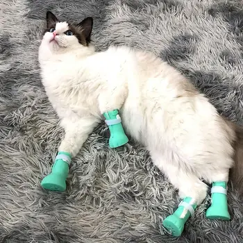 

4Pcs Cat Anti-Scratch Shoes Boots Pet Grooming Scratching Shoes Paw Protector Rubber for Bathing Shaving Checking Treatment C42