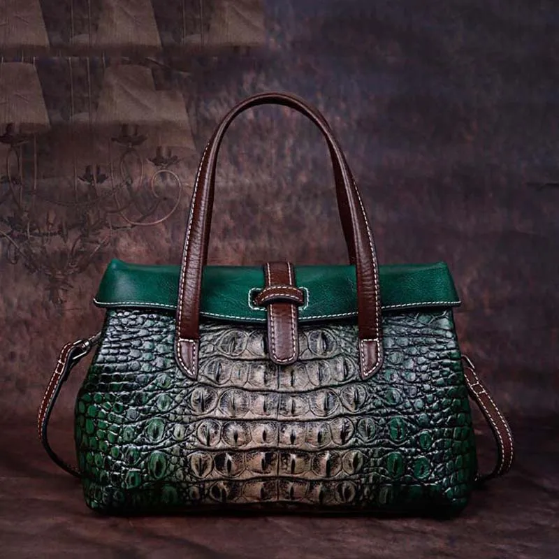 Винтажная сумка с текстурой под кожу крокодила Женская сумка из натуральной кожи дизайнерские женские сумки через плечо на ремне кожаные сумки