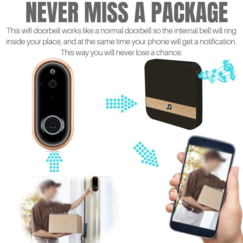 

Wireless Doorbell Chimes Light Touch Button Welcome Waterproof 1080P HD Smart Home Security Security Protection