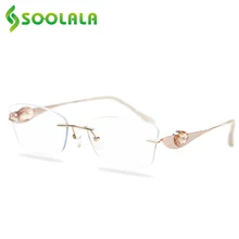 SOOLALA без оправы Овальный анти синий светильник Стразы очки для чтения женские очки по рецепту оправы с подарком посылка от 0,5 до 5,0