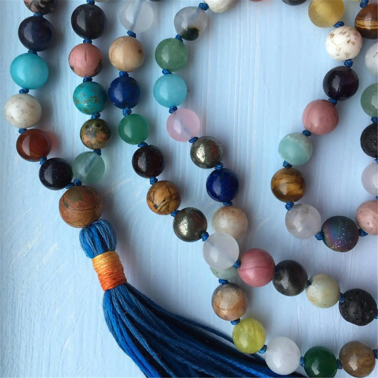 8mm various colors Gemstones 108 Beads Tassel Mala Necklace Buddhism Prayer Buddhist Religious Spirituality Retro Yoga Spiritua