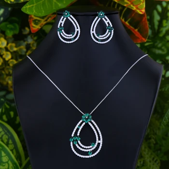 

missvikki Handmade Prong Setting CZ Fashion 2 PCS Dangles Earrings Necklace Set women Blue CZ Zircon brincos boucle d'oreille