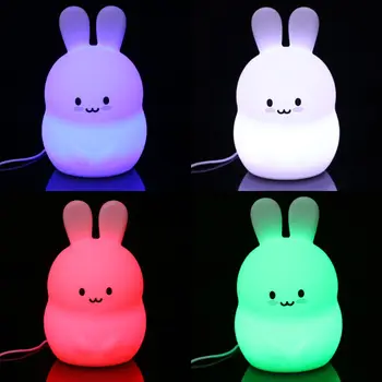 

Portable Silicone Rabbit Night Light Children Kids LED Multicolor Night Lamp, USB Charging Light 40JE