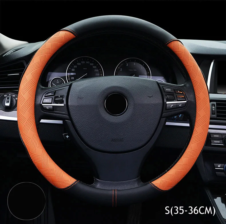 Универсальная оплетка автомобильного руля диаметром 36/38 см кожаное рулевое колесо Чехлы автоматические колеса аксессуары для автомобильного интерьера - Название цвета: S Orange