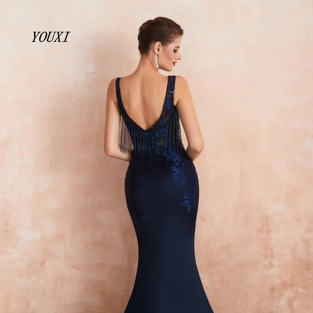 YOUXI Robe de Soiree вечернее платье сексуальное с открытой спиной Бисероплетение кисточкой длинное вечернее платье Русалка Вечерние платья Abendkleider Lang