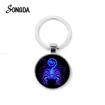 

Newest Zodiac Sign Keychain 12 Constellation Scorpion Libra Sagittarius Sign Glass Round Key Chain Friends Birthday Gift