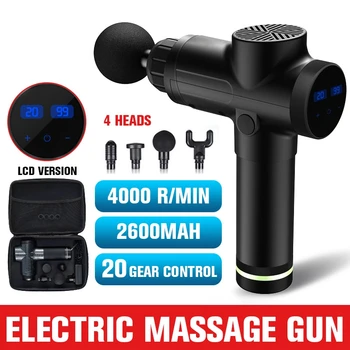 

4000r/min LCD Electric Percussion Massager 20 Gears Hand Held Deep Muscles Relaxing Shock Vibration Therapy Device with 4 Heads