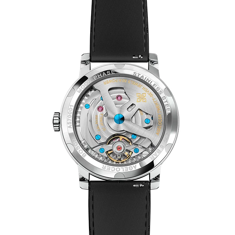 AGELOCER настоящие часы Moonphase мужские швейцарские механические Автоматические часы с автоматическим заводом запас хода 80 часов часы с фазой Луны 40 мм