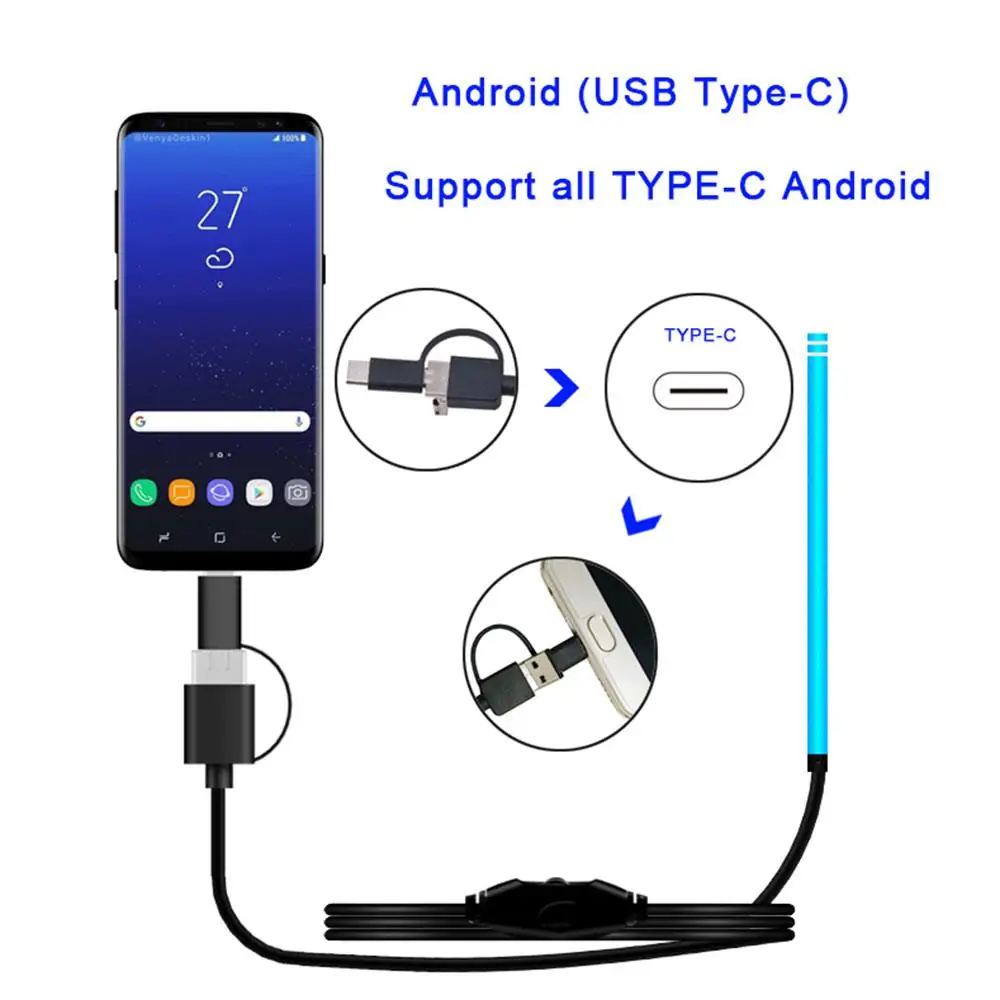 Прочный 30 Вт USB эндоскоп Ушная ложка бороскоп мобильные телефоны Инспекционная камера мониторинг фотографий портативный металлический пластик синий