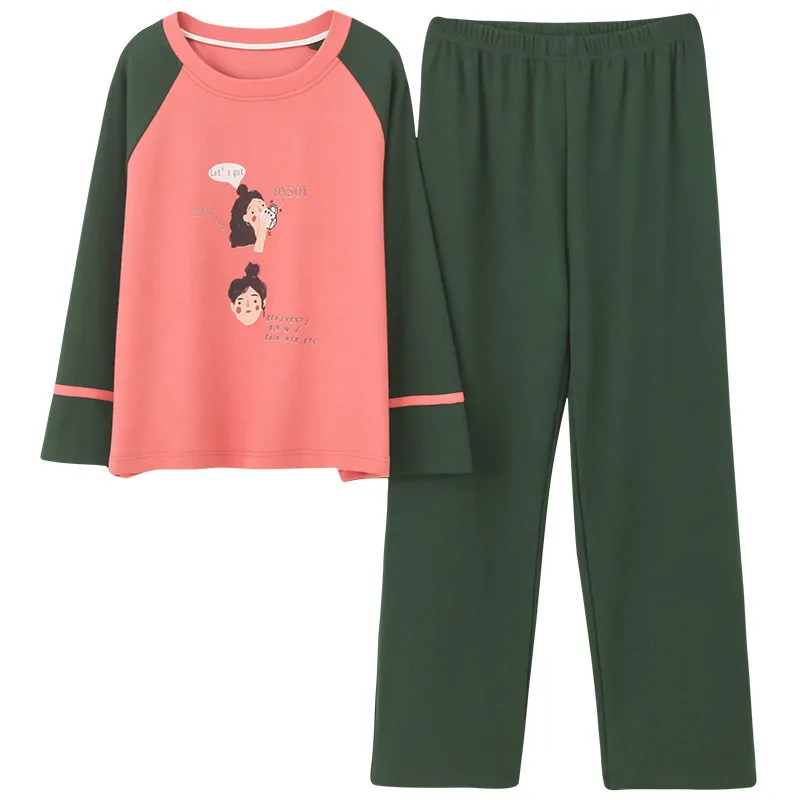 

Loungewear Women Plus Size Cotton Kawaii Lingerie Student Girl's Sleeping Suits Long Sleeve Pants Fashion Korean Style Women Pjs