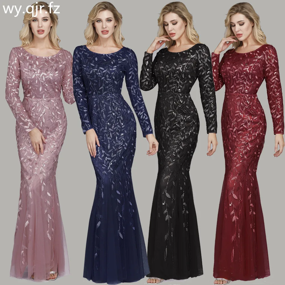 HJQ-006# вечернее платье с круглым вырезом и длинным рукавом, вечерние платья для выпускного вечера, темно-синие платья с вышивкой, опт