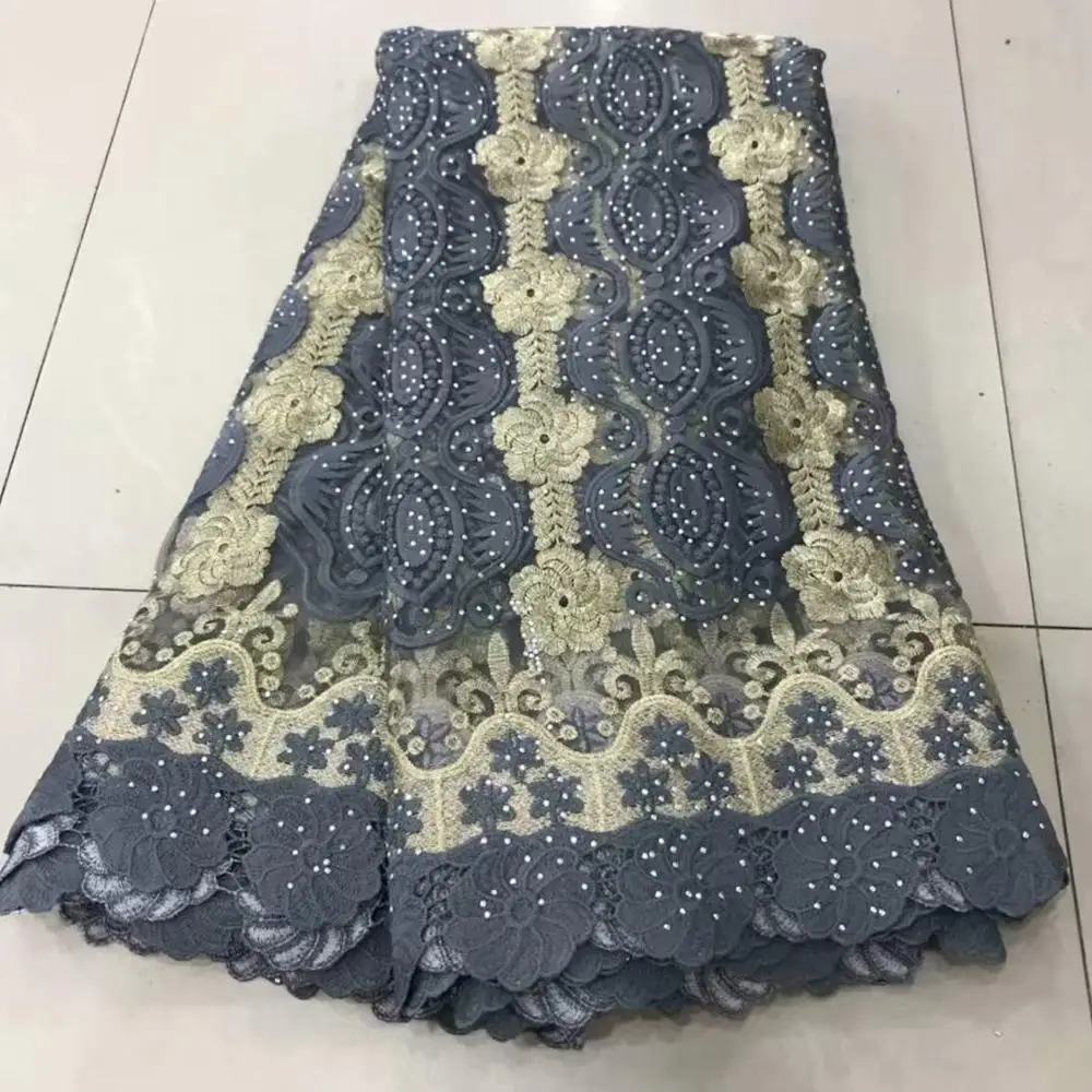 NEW High Quality2019 African French Net Lace Fabric with Stone african lace fabric Embroidery Material for Women Dress gray | Дом и сад