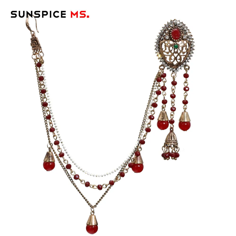 SUNSPICE MS индийские серьги в виде капель с ссылка повязка на голову, натуральный камень, ручной работы цепь под старину цвет золотистый Свадебные ювелирные изделия из жемчуга для женщин Подарки