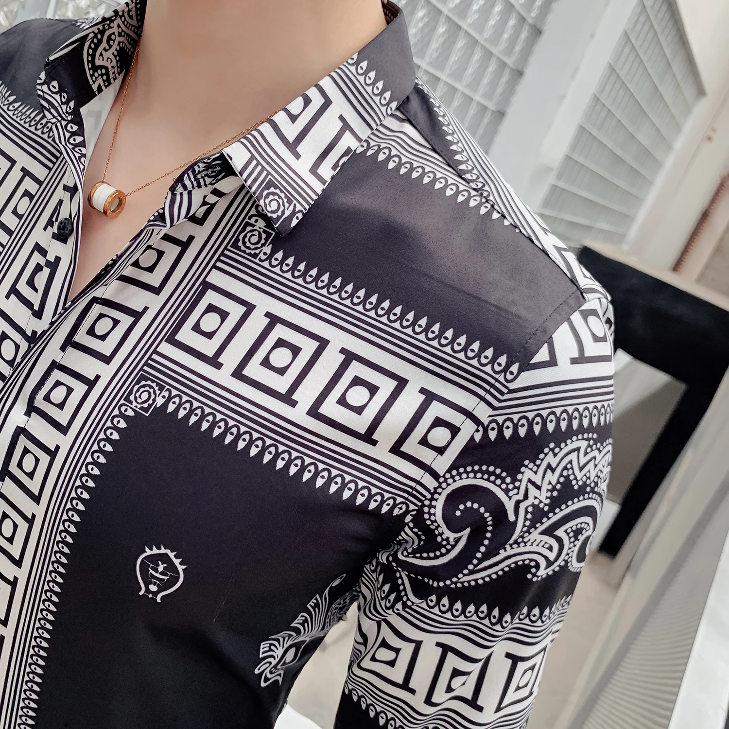 Мужская брендовая рубашка с принтом 2019 Повседневная длинным рукавом Camisas Hombre