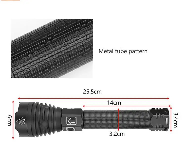 SOLLED XHP90 светодиодный 3 режима затемнения высокой яркости фонарик usb зарядка 25,5*6*3,4 см