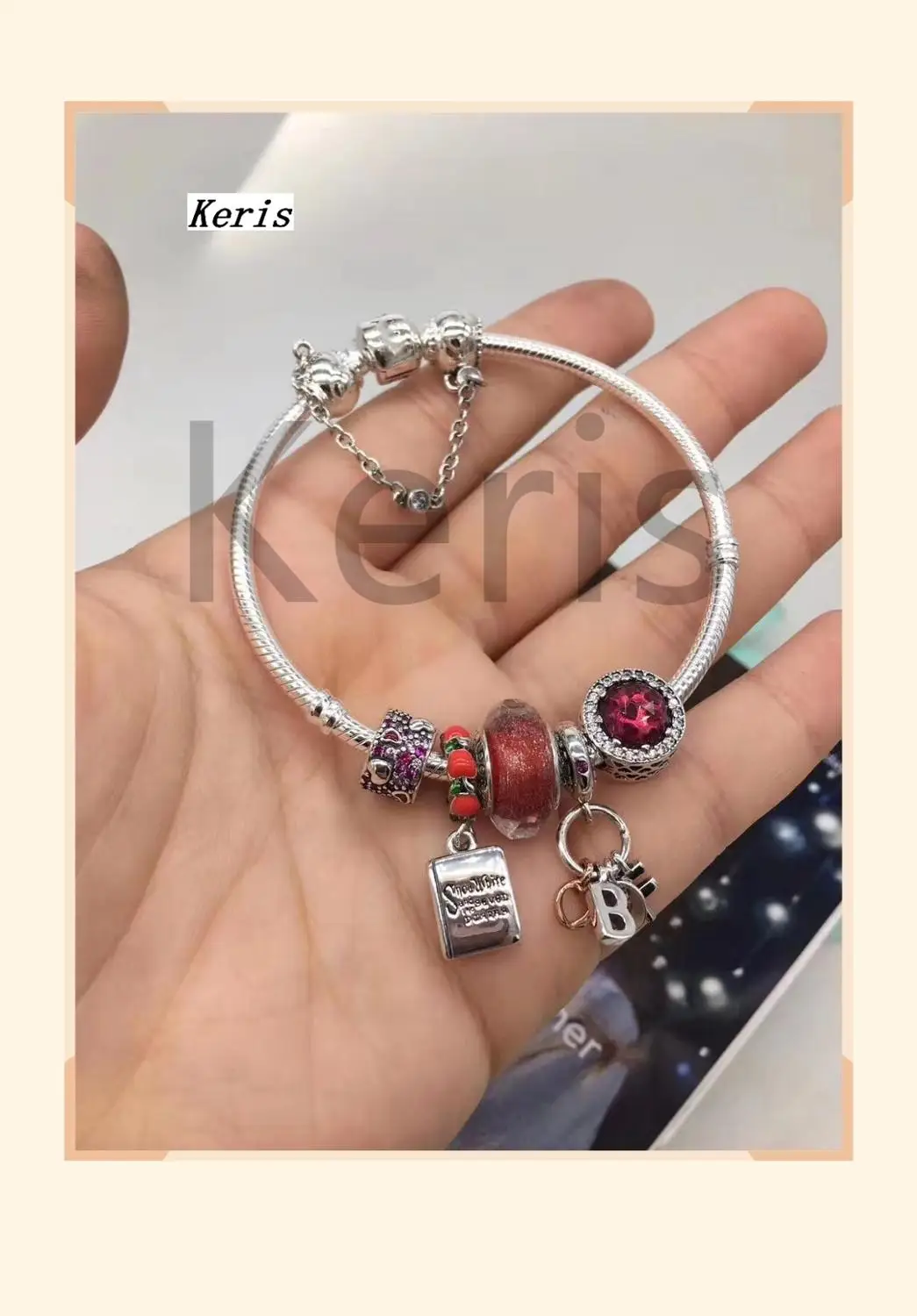 

High Quality Reproduction 1:1 100%925 Pure Silver New Charm Glass Beads Hanging Tag Beads Bracelet Free Of Charge