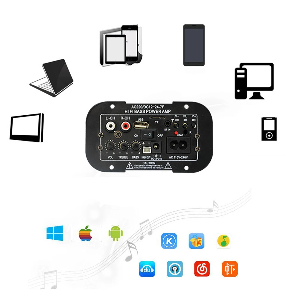 Плата усилителя аудио bluetooth Amplificador USB ЦАП FM радио TF плеер сабвуфер DIY 12/24V для