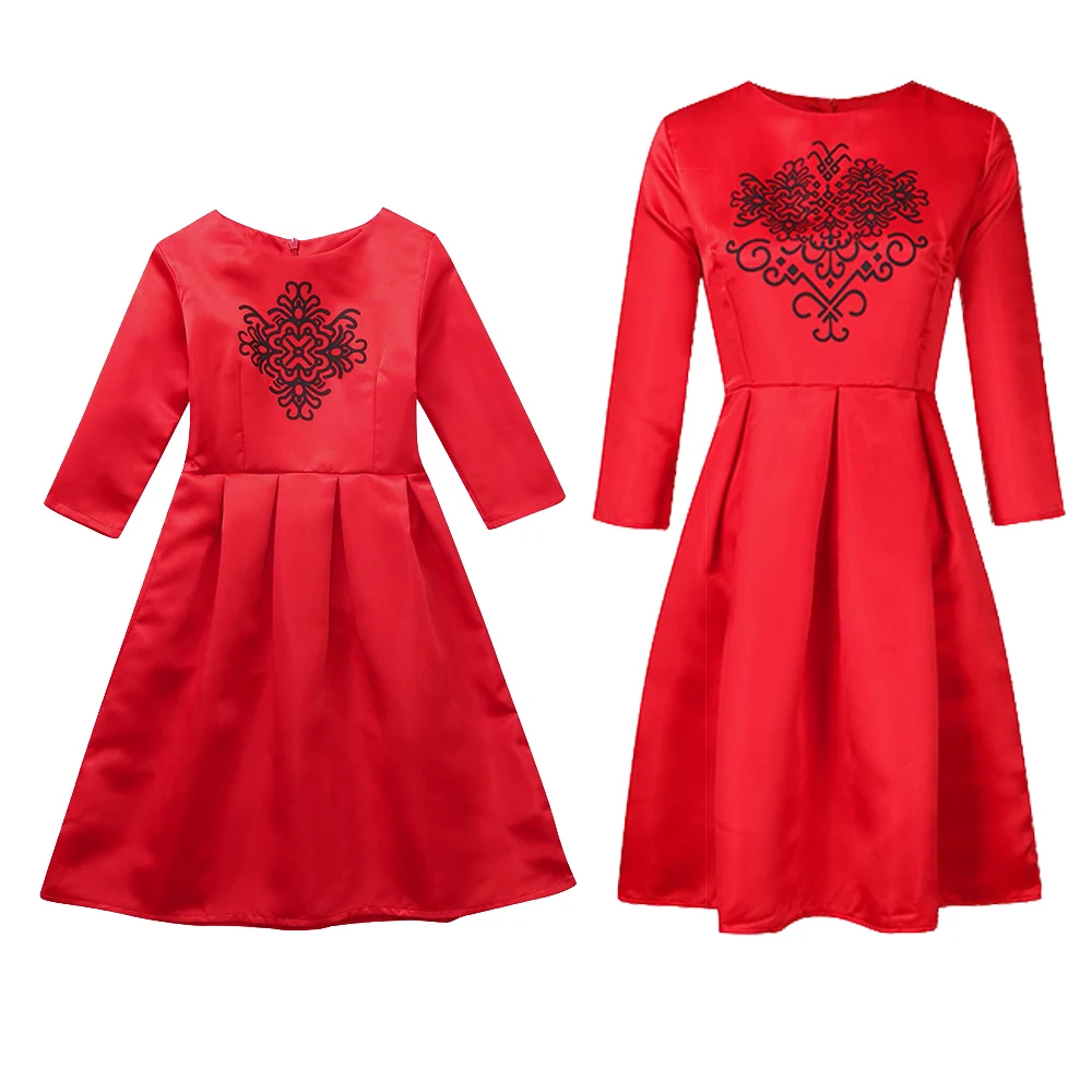 Рождественская одежда для всей семьи; рождественские торжественные платья для мамы и дочки; Vestido; платье для девочек с рукавами 3/4; Одинаковая одежда для семьи «Мама и я» - Цвет: Red