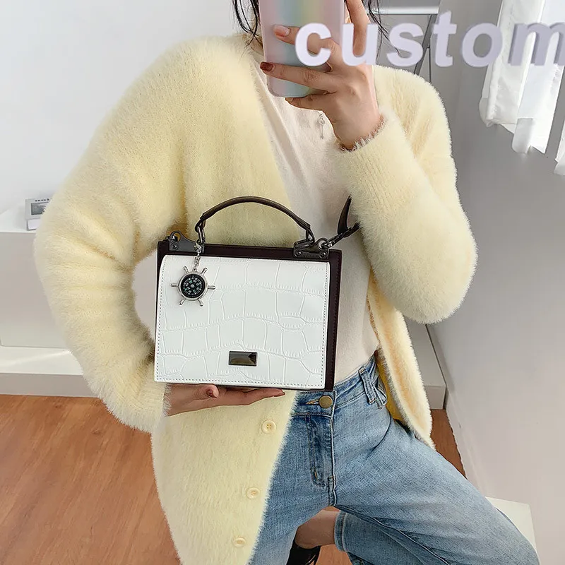 

Flap Small Square Stone Pattern Women's Bag Undefined Leather Tote Handbag Ladies Unique Design Contrast Messenger Shoulder Bag