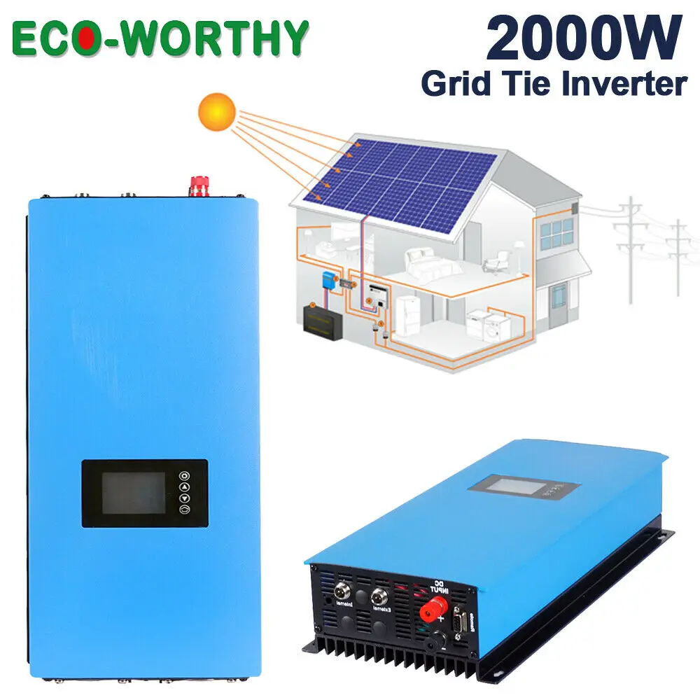 ECOWORTHY 2000 Вт 45-90V DC сетки галстук инвертора Мощность инвертор автоматический переключатель LCD MPPT Функция с немодулированным синусоидальным сигналом для панели солнечных батарей система Комплект