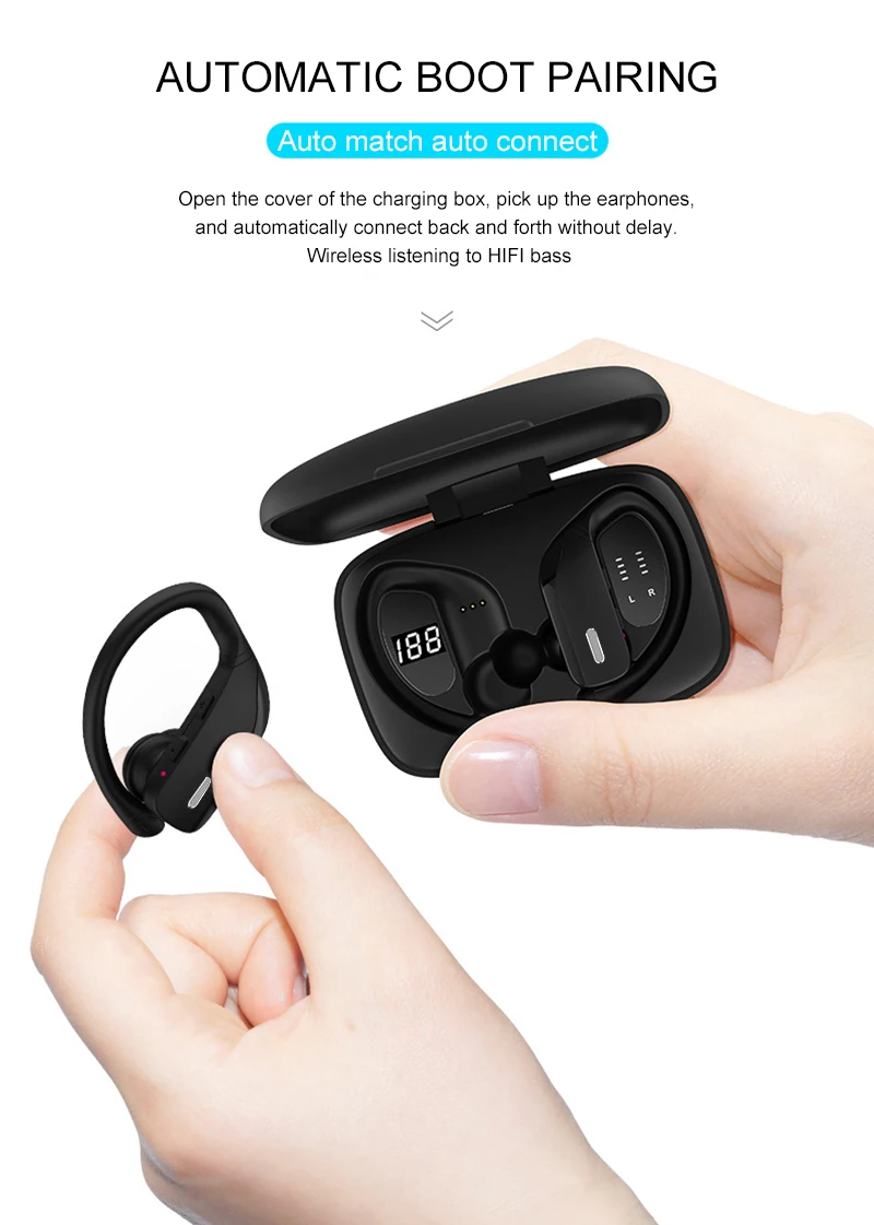 T17 Wireless Bluetooth Headphone 5 0 LED Digital Display Ear Headset Hanging Sports Stereo Waterproof Earphone