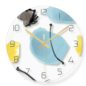 

Printing Wall Clocks Silent Quartz Circular Glass Hanging Clock Modern