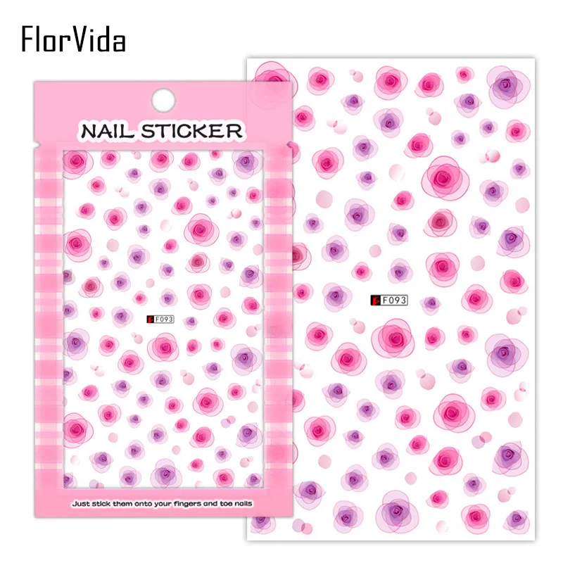 FlorVida 1 лист розовый Фламинго наклейки для ногтей милый кот наклейки для ногтей красочный цветочный дизайн Маргаритка на ногти наклейки - Цвет: F093