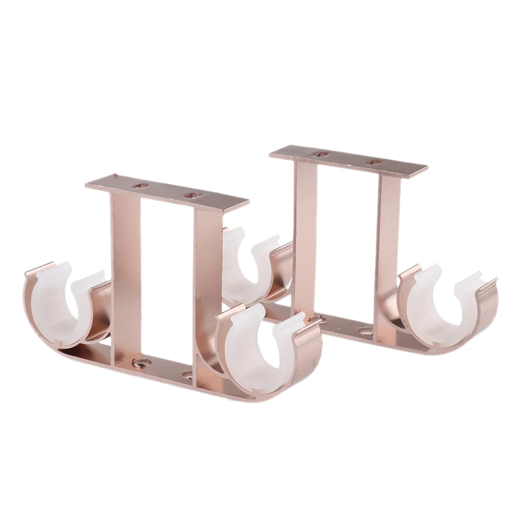 2x Aluminium Alloy Drapery Double Rod Support Bracket Curtain Pole Holder Wall Mounted Brackets