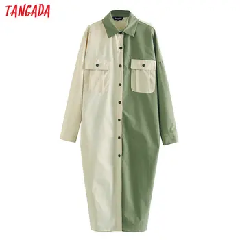 

Tangada women color block long trench coat elegant oversized 2020 long sleeve ladies casual loose outwear XN334