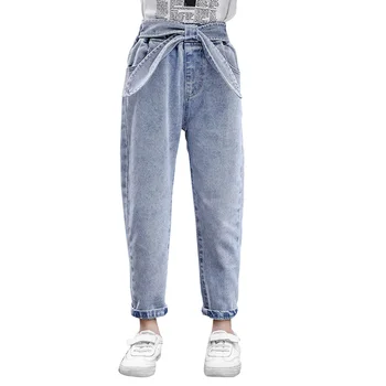 

Spring Jeans Girl Solid Children's Jeans For Girls Fashion Bow Girls Jeans Autumn Casual Teenage Clothes Girl 6 8 10 12 14 Year