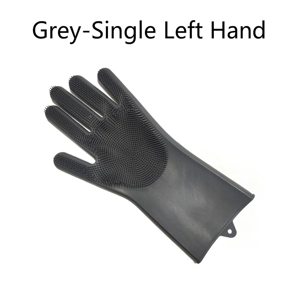 Grey-Left Hand Силиконовые перчатки для мытья посуды, перчатки для чистки пищи, кухонные инструменты для мытья автомобиля, аксессуары, щетки для мытья ванны, перчатки для собаки, для мытья посуды - Цвет: Grey-Left Hand