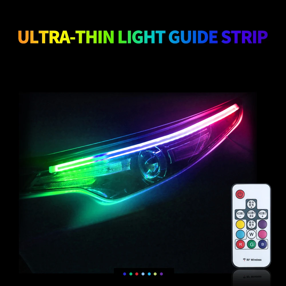 18.5 inch Car Headlight Surface LED Strip Tube Light - RGB Multi Color  Daytime Running Light Sequential Turn Signal Light