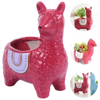 

1 Pc Alpaca Succulent Planter Creative Ceramic Adorable Cactus Planter Cartoon Flower Pot Planting Container for Office