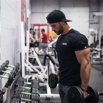 

New Brand Men Running T-shirt Gyms Shirt Bodybuilding Fitness Short Sleeve Sport T-Shirt Mens Casual Print Slim Outdoor Tee Tops