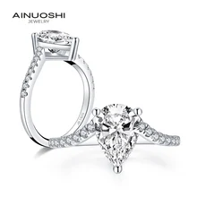 AINUOSHI Трендовое серебро 925 пробы 2,0 карат грушевидное кольцо обручальное имитация бриллианта свадебное серебро 7x10 мм кольца, ювелирные подарки