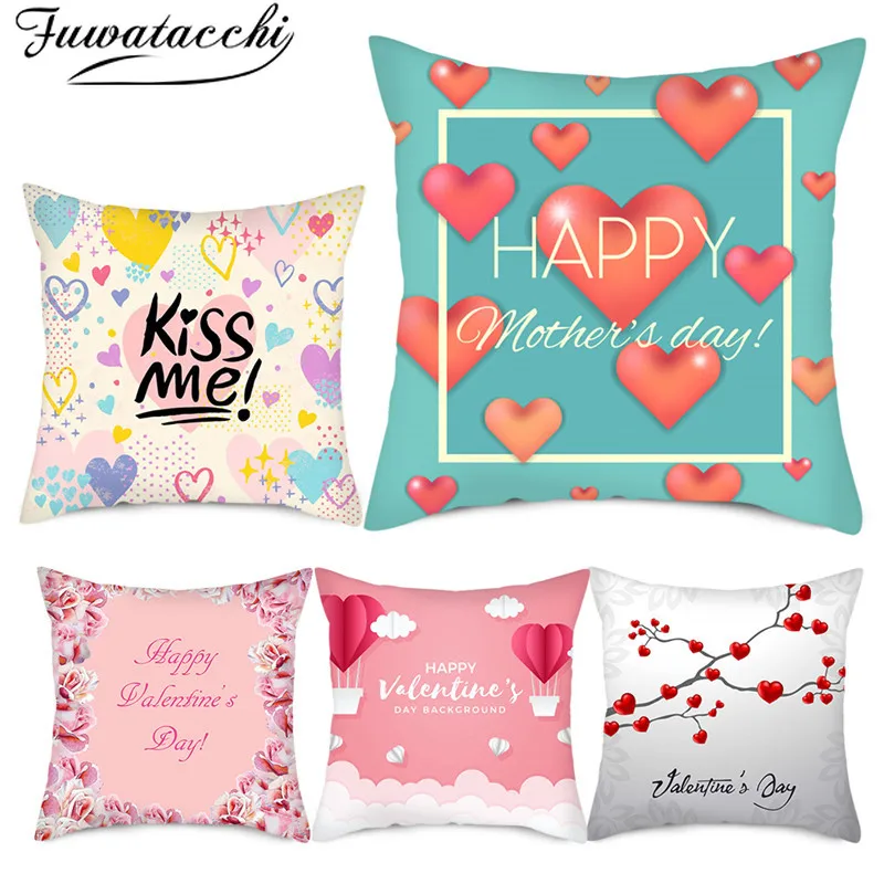Fuwatacchi Valentine's Day Present Pillow Cover Lovely Heart Photo Cushion for Home Sofa Decorative Throw Pillowcases New | Дом и сад