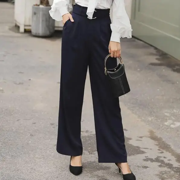 2020 Pants Women office OL High Waist Leg Spilt Ladies Casual Loose Daily Basic Wide Female Elegant trousers AF481 |