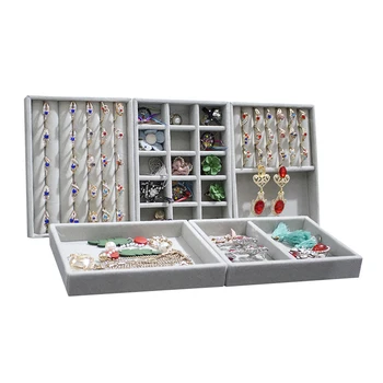 

Velvet 5 Pieces Per Lot Jewelry Storage Try Ring Earring Organizer Case Multifunction Jewellery Storage Box Grey Jewelry Try