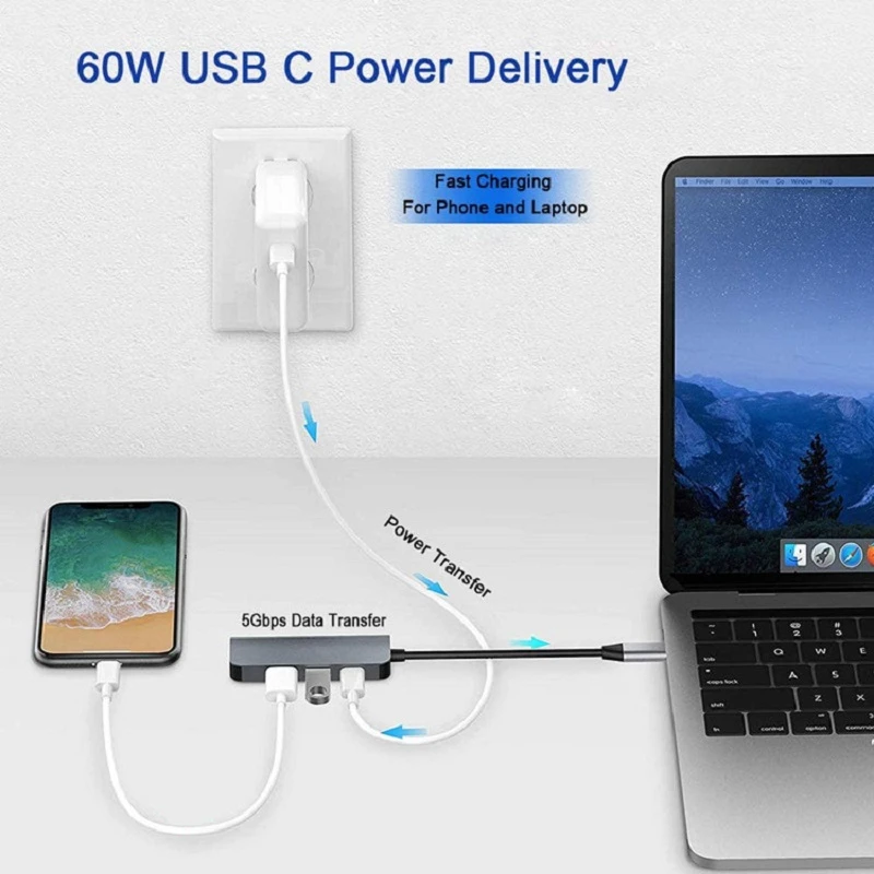 Rankman-usb c para Hdmi Dock Compatível 4k tipo c pd Usb 3.0 2.0 Dock Macbook Ipad Samsung S21 Dex tv Ps5 Nintendo Switch - Imagem 2