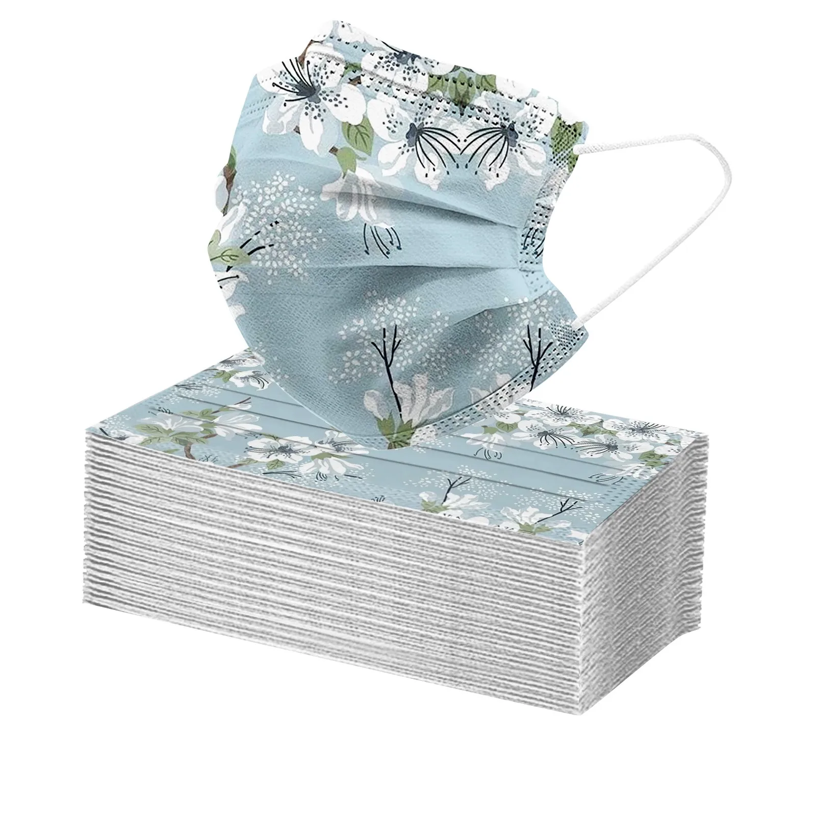 Face Mask 50pcs Flower Printed Masks Adult 3 Layer Disposable Outdoor Breathable Mascarilla Non-Woven Mouth Mask