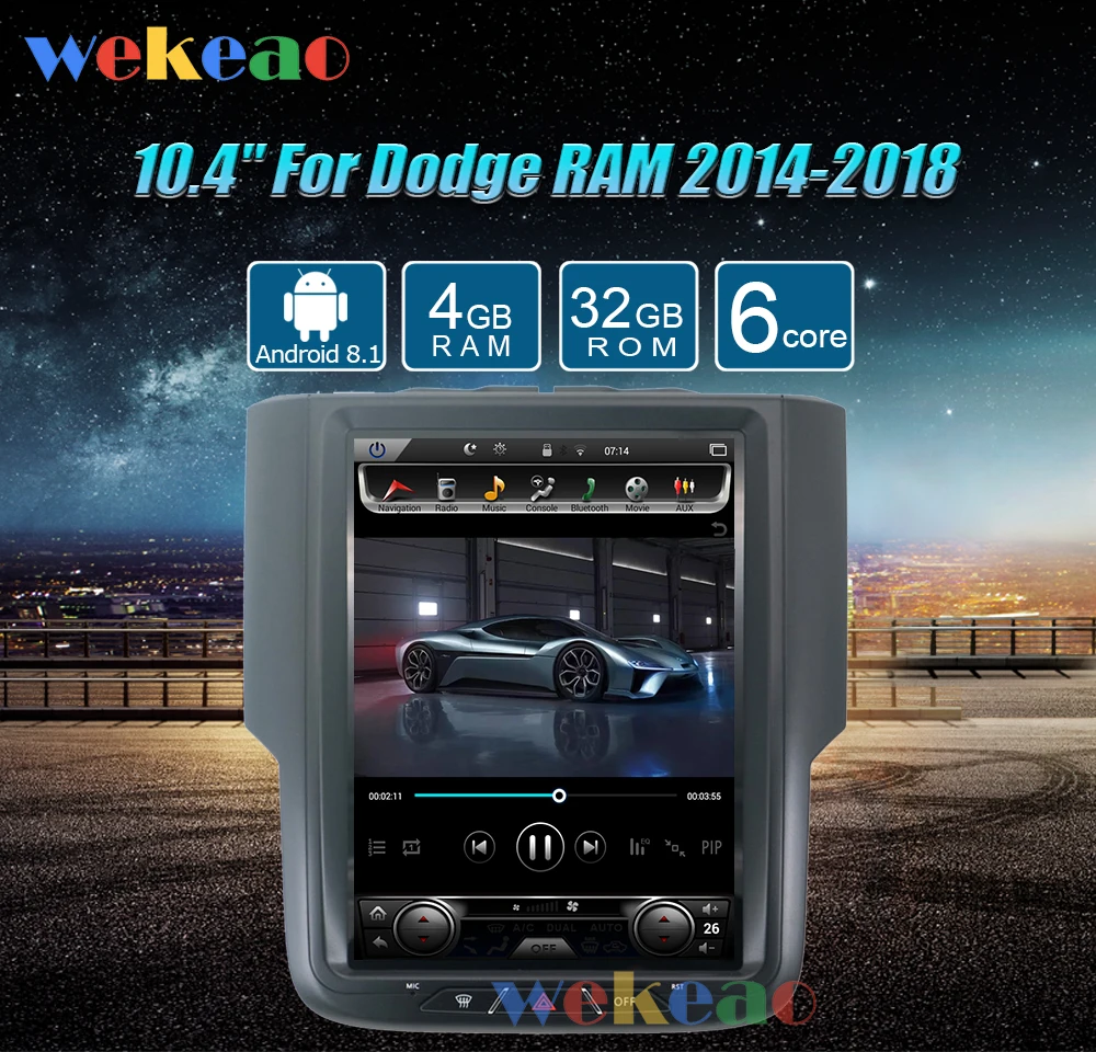 Wekeao вертикальный экран Tesla стиль 10,4 ''Android 8,1 автомобильный Dvd мультимедийный плеер для Dodge ram радио Automotivo- 4G