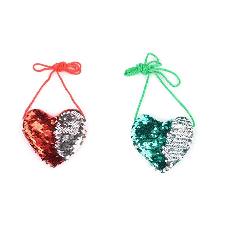 ABDB-2 Pcs New Sequins Heart Kids Shoulder Coin Bag Baby Girls Mini Messenger Bag Cartoon Boys Small Coin Purse Children Handbag