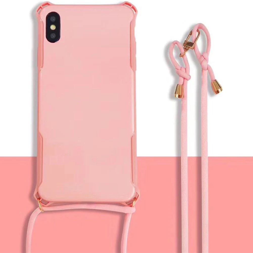 Pink color Чехол с ремешком через плечо для iPhone X, XS, XR, 11 Pro, Max, 7, ожерелье на ремешке, чехол из ТПУ для huawei P30 Pro, защита от потери - Цвет: Pink color