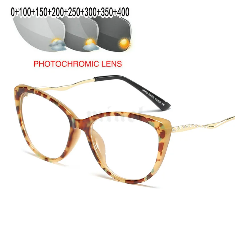 new Round Frame Reading Glasses Women Photochromic Presbyopic Eyewear With cat Diopter+1.0to+4.0 uv400 with box FML - Цвет оправы: leoaprd