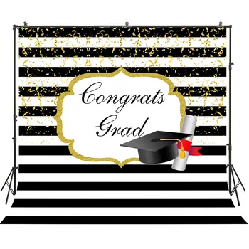 

HUAYI white and black strips with golden foil backdrop Congrats Grad Class of 2020 Backdrop grad cap background W-4111