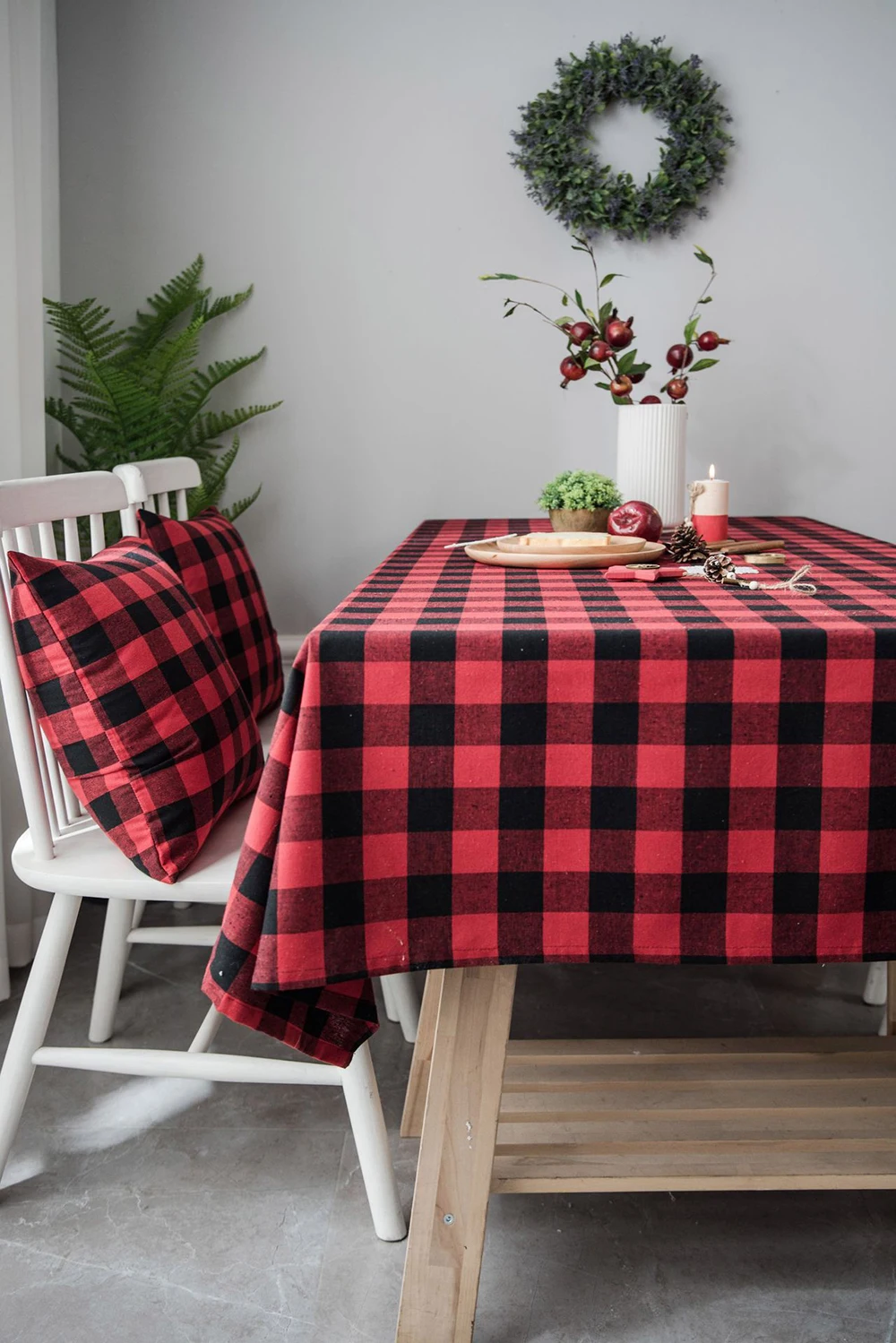 Окрашенная льняная хлопковая Скатерть прямоугольная в красную и черную клетку, покрытие для обеденного стола, рождественские украшения для дома